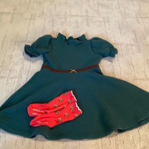 Janie & Jack Green Quilted Equestrian Dress-Comes with Orange Horse Socks, Sz. 6
